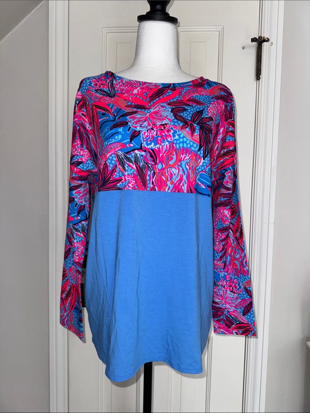 Lilly Pulitzer Blue, Pink & Magenta Printed Long-Sleeve Top